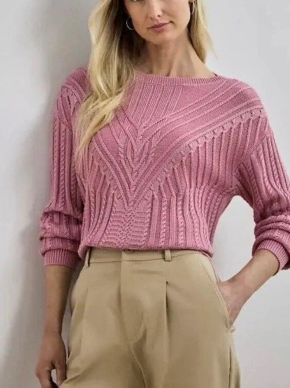 NWT Lauren Ralph Lauren cable knit sweater in Rose Mauve 3X
